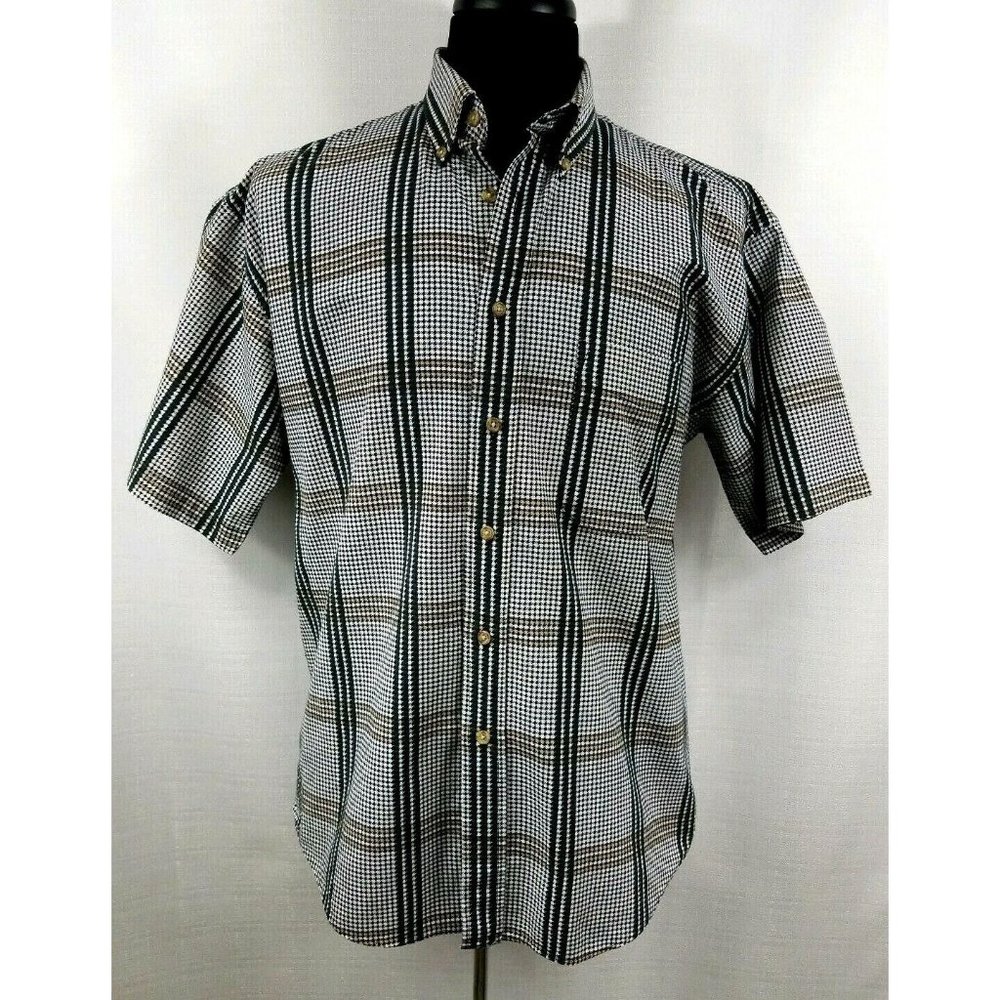 Tribute Dress Casual Button Up Dress Shirt Mens Medium Cotton White Blue Green